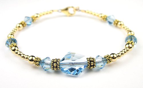 Aquamarine Birthstone Gold Filled Swarovski Crystal Handmade Beaded Bracelets