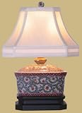 Small Desk Size Desktop Lighting - 15" Porcelain Tea Candy Box Oriental Style Fine Table Lamp