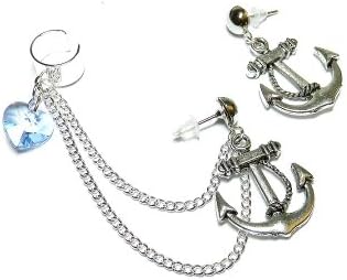Anchors Swarovski Crystal Heart Ear Cuff Earring Set