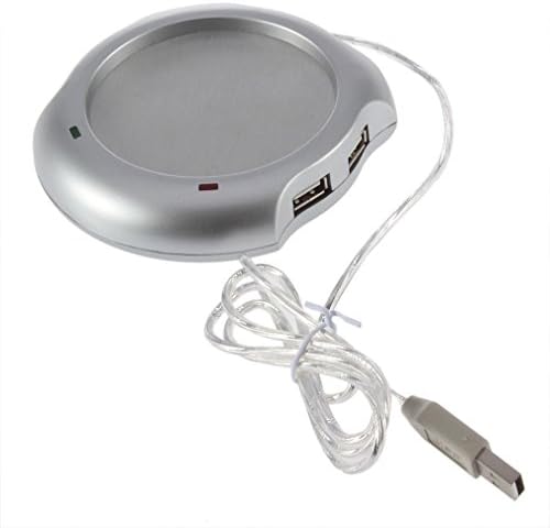 Silver 4 Port USB Hub + Tea Coffee Beverage Cup Electric Warmer Heater Sy