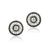 Sterling Silver Black & White Diamond Accent Round Filigree Earrings