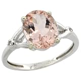 14k White Gold ( 10x8 mm ) Oval Morganite Stone Ring w/ 0.007 Carat Brilliant Cut Diamonds & 2.30 Carats Oval Cut Stone, 3/8 in. (10mm) wide, size 8