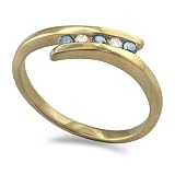 9ct Yellow Gold Ladies 15pts of White and Blue Diamonds Set Cross-Over Ring Size - P