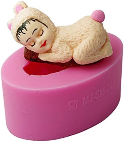 FOUR-C Silicone Baking Mold Sleeping Baby Cupcake Top Decor Mould Color Pink