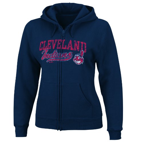MLB Women's Cleveland Indians The Beauty Long Sleeve Fullzip Fleece Hoodie (Athletic Navy, X-Large)