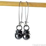 Hematite Kahiko Earrings - small dark grey handmade wirewrap dangle earrings