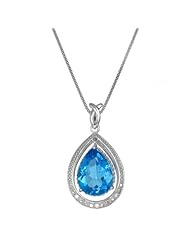 9 CT 16x12 MM Pear Shaped Blue Topaz Pendant In Sterling Silver With 18" Chain
