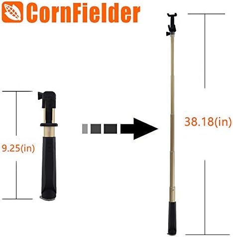 Selfie Stick, Cornfielder Ultra Light Space Aluminium Golden Self-portrait Monopod Extendable Wireless Bluetooth Selfie Stick and Universal Adjustable Phone Holder for iPhone 6, iPhone 6 Plus, iPhone 5 5s 5c,Samsung S5,S4,S6 ,S6 Edge, GoPro (CFD_SS06_Golden with Bluetooth)