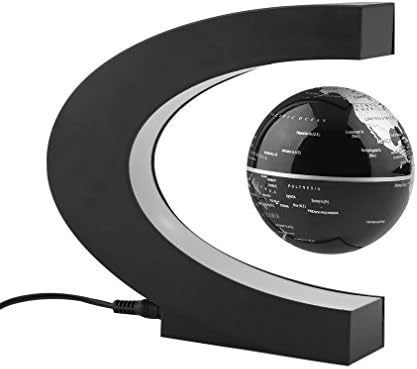 Magnetic Levitation Floating Globe World Map Display Magnets Suspension Tellurion 3 inch LED Light Anti Gravity Earth C Shape Toys Home Decoration Black Color