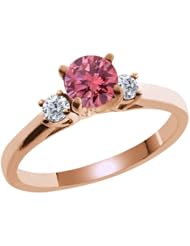 0.63 Ct Round Pink and White Diamond 18K Rose Gold Ring