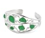 Genuine Green Drops of Jade Wide Cuff Bracelet in Sterling Silver