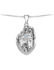 Original Star K (tm) Large Loving Mother Father With Child Family Pendant with 12mm Heart Genuine White Topaz in 925 Sterling Silver