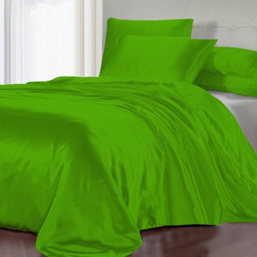 Italian Finish Satin Luxurious Duvet Set By Elegant Bedware ( Full XL , Parrot Grreen )
