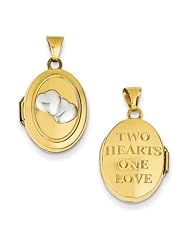 14k Yellow Gold & Rhodium 2 Hearts 17mm Oval Locket. Metal Wt- 0.74g