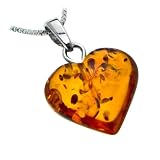 Certified Genuine Honey Amber and Sterling Silver Heart Pendant, 18