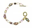 Bracelet - B33 - Handmade Glass & Fire-Polished Beads - Sm Oval Shape - Toggle Closure ~ Pink, Clear and Purple with Bead Drop
