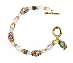 Bracelet - B33 - Handmade Glass & Fire-Polished Beads - Sm Oval Shape - Toggle Closure ~ Pink, Clear and Purple with Bead Drop