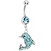 Aqua Gem Paved Dolphin Dangle Belly Ring