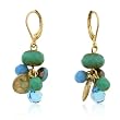 14k Yellow Gold Plated Multi-Bead Turquoise Dangle Earrings with Crystal Accents