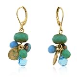 14k Yellow Gold Plated Multi-Bead Turquoise Dangle Earrings with Crystal Accents