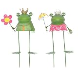 The Prince and His Queen Wobble Frogs Metal Garden Stake Statuary (Set of 2)