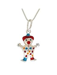 Toc Sterling Silver Kiddies Enamel Clown Pendant on 16 Inch Chain