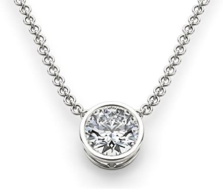 2 Ct Round Solitaire Pendant Necklace Bezel Set W/ Chain Solid 14K White Gold Fn