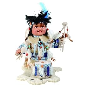 Click here to buy TUPI 12 Porcelain Indian w Drum Doll By Duck House~Retired by Duck House Dolls.