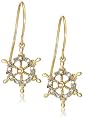 10k Yellow Gold Diamond Ship's Wheel Dangle Earrings (1/10 cttw, J Color, I3 Clarity)