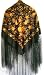 Silk Embroidery Piano Shawl: Black with honest Yellow Floral & Birds 63x63