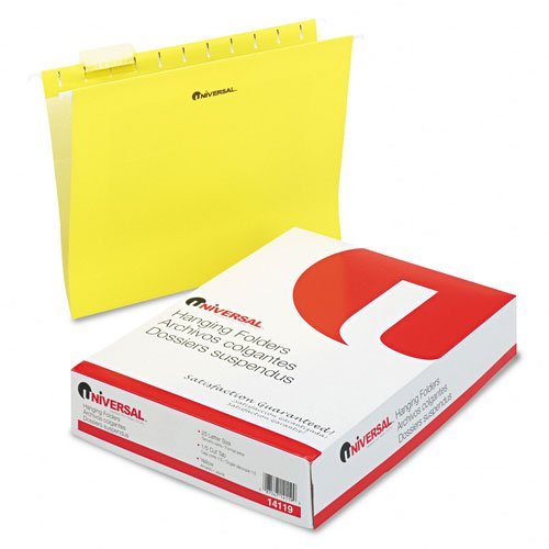 Hanging File Folders, 1/5 Tab, 11 Point Stock, Letter, Yellow, 25/Box