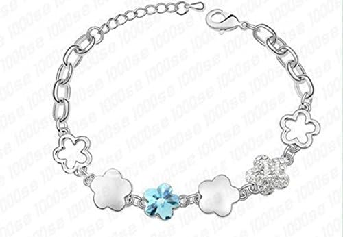 Sea Beach White Gold Plated Blue Sea Crystal Flowers And Rhinestone Flowers Link Bracelet