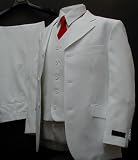 Men's Three Piece Single Breasted Three Button White Dress Suit and Vest