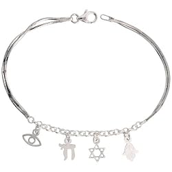 SterlingSilverCharmBraceletw/JewishSymbols,1/2(12mm)wide,7in.