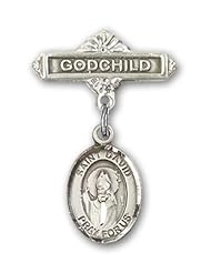 Sterling Silver Baby Badge with St. David of Wales Charm and Godchild Badge Pin