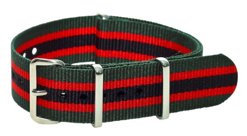 20mm Nato Ss Nylon Striped Green / Red Interchangeable Replacement Watch Band Strap