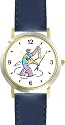 Fly Fisherman or Man in Wading Boots with Fish Fishing - WATCHBUDDY&reg; DELUXE TWO-TONE THEME WATCH - Arabic Numbers - Blue Leather Strap-Size-Large ( Men's Size or Jumbo Women's Size )