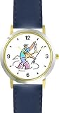 Fly Fisherman or Man in Wading Boots with Fish Fishing - WATCHBUDDY® DELUXE TWO-TONE THEME WATCH - Arabic Numbers - Blue Leather Strap-Women's Size-Small