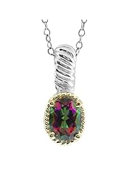 10K GOLD AND 925 SILVER OVAL GREEN MYSTIC TOPAZ PENDANT WITH 18" CHAIN