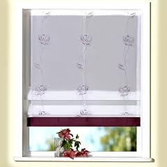 Wohnprofi Voile Raffrollo Lauretta mit Blumenranke Stickerei + Blende (beere, 130x120 cm)