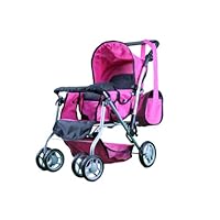 Mommy & Me Twin Doll Pram Back to Back with Swiveling Wheels & Free Carriage Bag - 9668