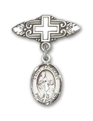 Sterling Silver Baby Badge with St. Zachary Charm and Badge Pin with Cross