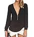 Sunnow Womens Long Sleeve V Neck Zipper Sexy Chiffon Pullover T-shirt Blouse
