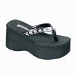 3 1/2 Inch Trendy Gothic Sandal Punk Shoe Black Flip Flop White Skulls Demonia