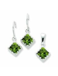 Genuine .925 Sterling Silver Olivine CZ Earrings and Pendant Set 3.6 Grams. 100% Satisfaction Guaranteed.