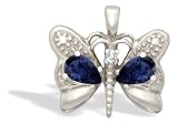 14K White Gold Genuine Pear Sapphire and Diamond Butterfly Pendant