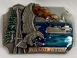 Washington State 3-D Enamel Pewter Belt Buckle