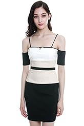 Off the Shoulder Lace Striped Print Polyester Bodycon Dress 