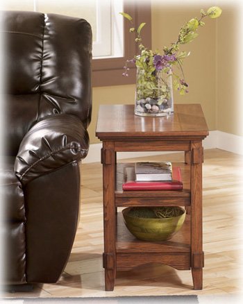 Rustic Medium Brown Oak Cross Island Chair Side End Table