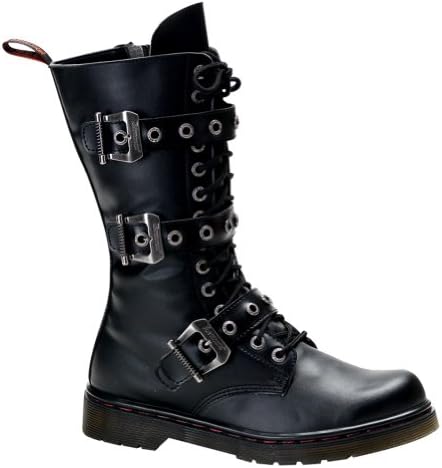 MENS Gothic Boots Combat Boot Style Calf Boot Buckles Inner Zipper Lace Up Size: 5